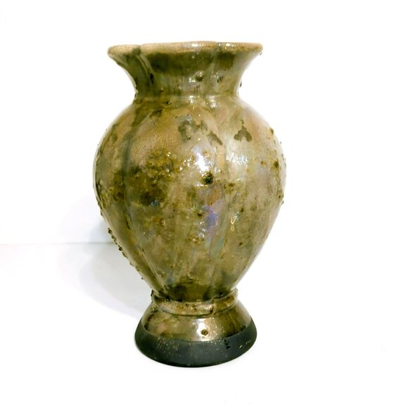 Vintage Tony Evans Designs Studio Raku Pottery Vase Brown Iridescent Textured - Picture 3 of 6